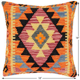 handmade Traditional Pillow Rust Blue Hand-Woven SQUARE 100% WOOL Hand woven turkish pillow2' x 2'